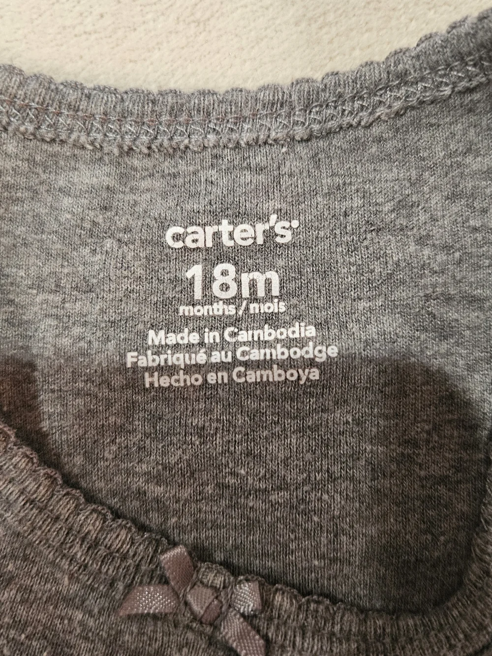 Carter's Gray Baby Bodysuit - 18 Months